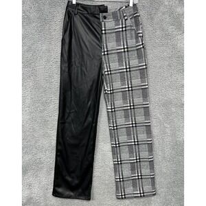 Rehab Lab Pants Women's Size M 1/2 Black Faux Leather - 1/2 Black & White Plaid